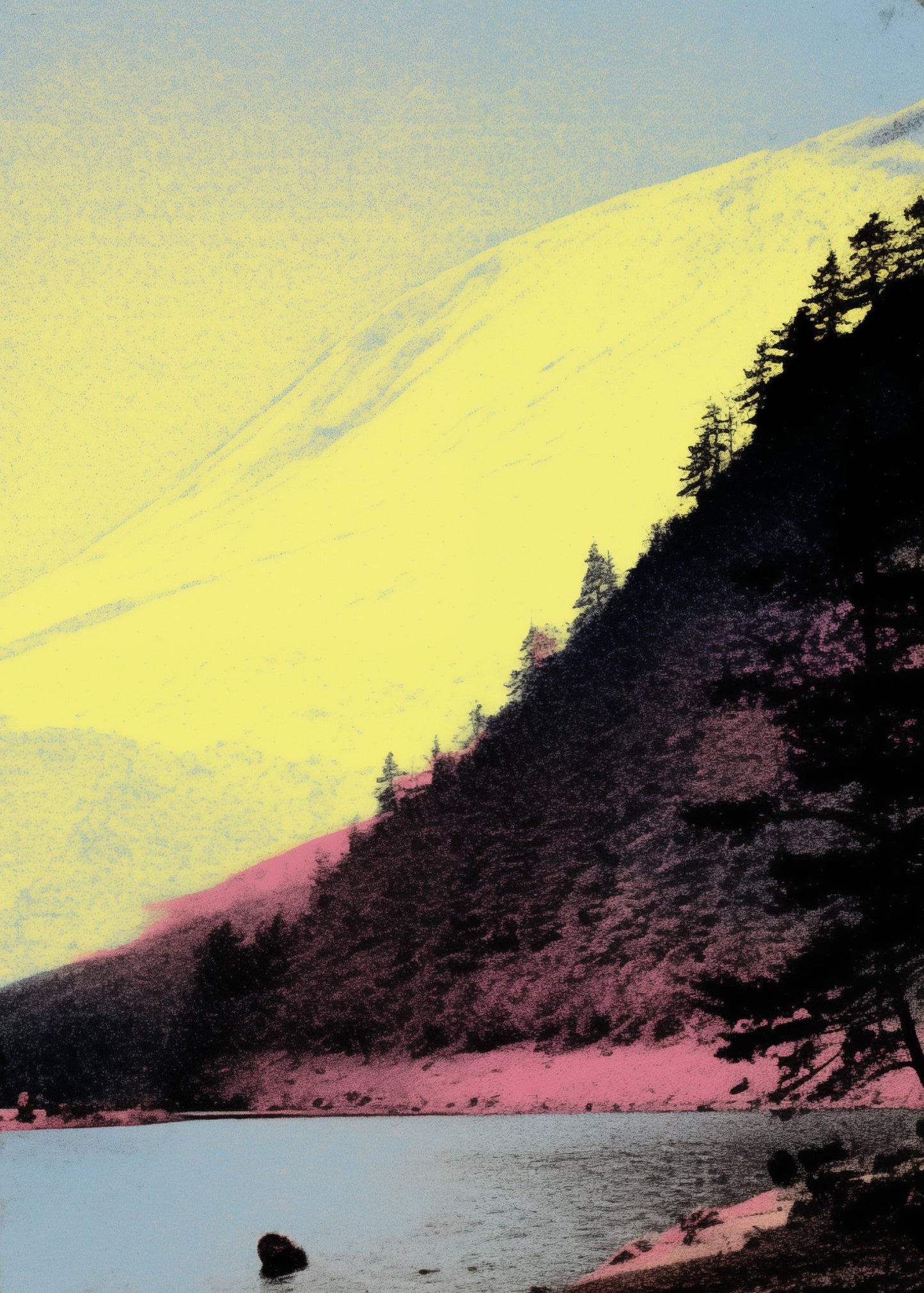 A colorful Artwork print of a mountain landscape by Pierre Pochan