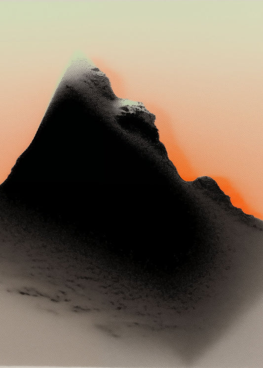 Graphic Artwork Fine Art Print showing a sunset in a mountain landscapes 